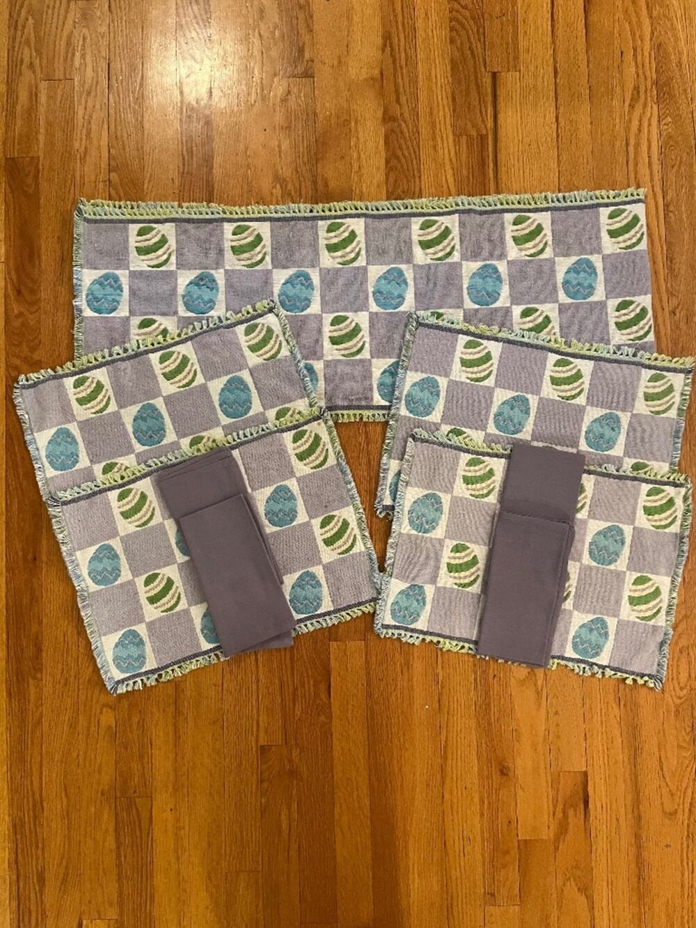 Vintage Lillian Vernon 9-Piece Woven Easter Table Linen Set - Runner, Mats & Nap